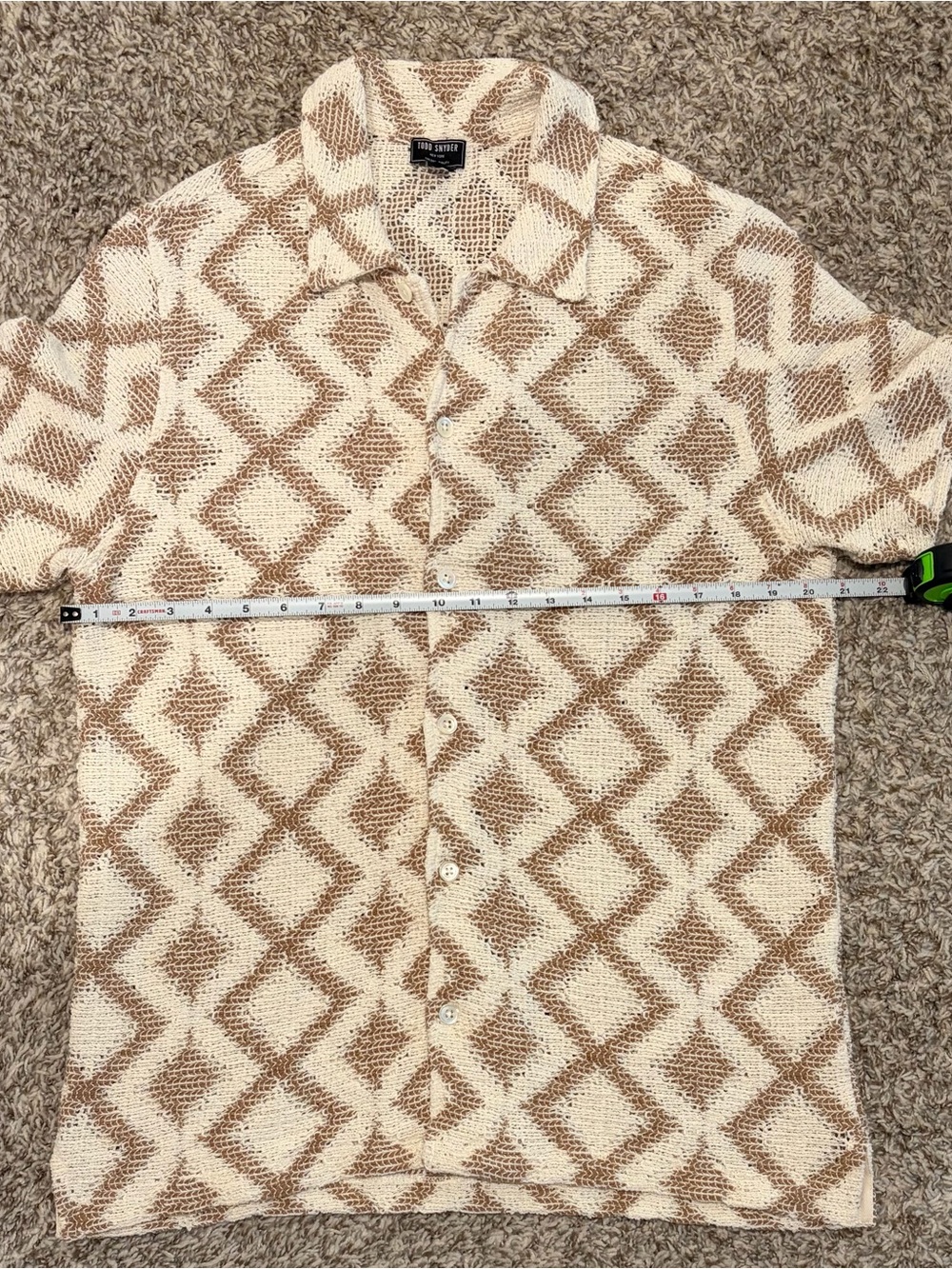 Todd Snyder Men Natural Diamond Open Knit Cabana Button Down Shirt Mens M EUC - Picture 8 of 8